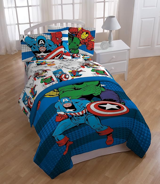 Jay Franco Kids Sheet Set with Fitted, Flat Sheets & Pillow Cover - Ultra-Soft Bedding with Pillowcase for Room Decor, White - Avengers, 4 Piece Full - Image 10