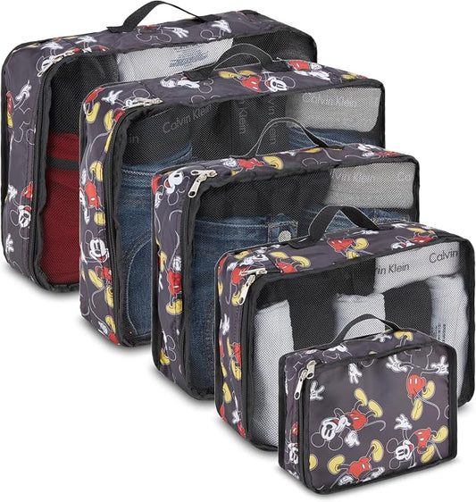 Disney Minnie Mickey Stitch Packing Cubes - Winnie the Pooh, Princess Cinderella, Cars, Toy Story 5 Piece Packing Cubes Compression - Travel Essential - Luggage Suitcase Organizer Set by Disney