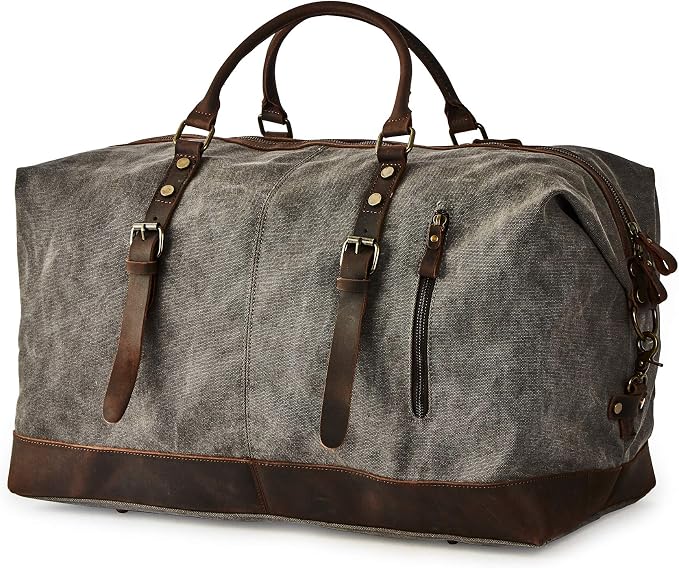Oversized Canvas Genuine Leather Trim Travel Tote Duffel Shoulder Weekend Bag Weekender Overnight Carryon Handbag by BRASSTACKSLeathercraft