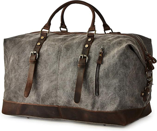 Oversized Canvas Genuine Leather Trim Travel Tote Duffel Shoulder Weekend Bag Weekender Overnight Carryon Handbag by BRASSTACKSLeathercraft