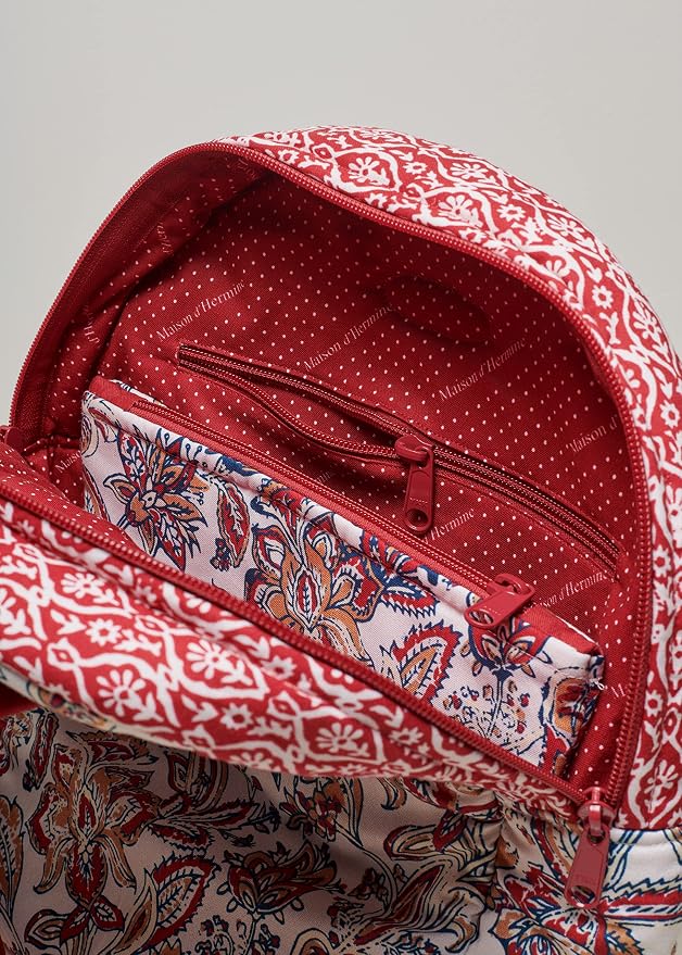 Maison d' Hermine Backpack for Women Men Cotton Shoulder Multipurpose Rucksack with Small Pouch Lightweight Multi Pocket Bag for Travel Work Beach Perfect for Spring Summer (Kerala - Red) - Image 8