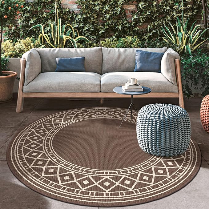 GENIMO Outdoor Rug, Waterproof Plastic Rugs for Patio, 10' Round Coffee Beige - Image 4