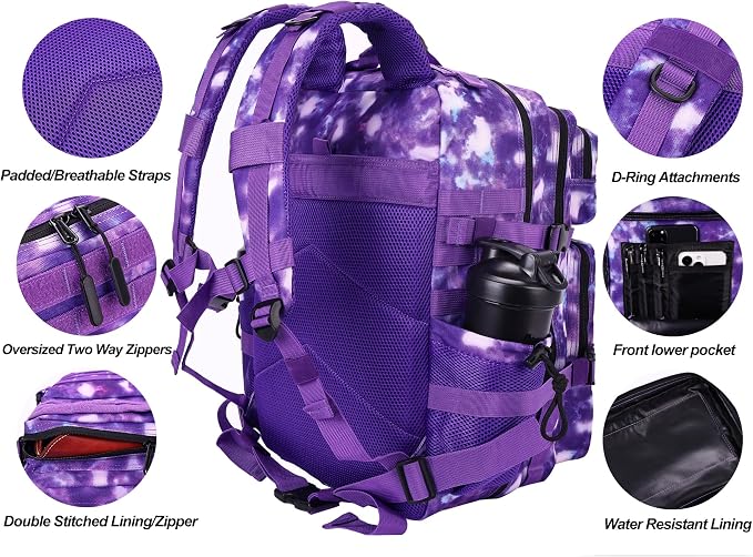 LHI Military Tactical Backpack for Men and Women 45L Army 3 Days Assault Pack Bag Large Rucksack with Molle System - Purple Camo - Image 4