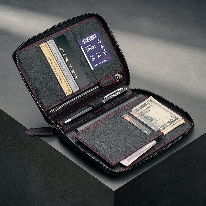TORRO Travel Wallet – Genuine Leather Travel Organiser with Passport Holder and Detachable Cardholder - Image 3