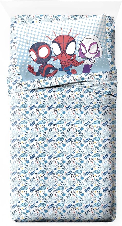 Jay Franco Kids Sheet Set with Fitted, Flat Sheets & Pillow Cover - Ultra-Soft Bedding with Pillowcase for Room Decor, Multi - Spidey & Friends, 3 Piece Toddler by JayFranco
