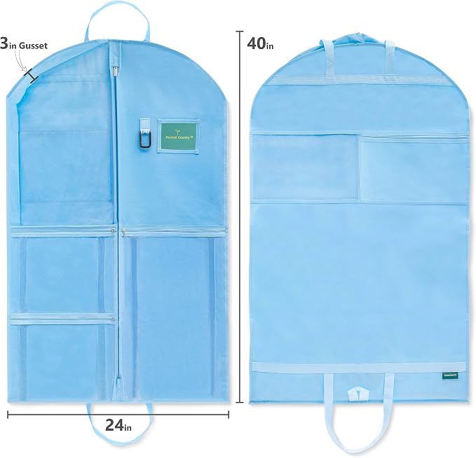 Waterproof Hanging Garment Bag 40 inch Clothes Bag with Gusset, 5 Pockets & Side Zip for Dance Costumes, Sports, Skating, Theatre, Beauty Pageants & More by Kendall Country, Sky Blue - Image 7
