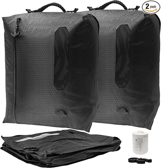 ZPO Travel Vacuum Bags with Pump, IP68 Waterproof Reusable Vacuum Compression Travel Bag with Transparent Window, Reusable Airless Vacuum Kit for Clothes, Backpacks & Suitcases (2 PC+PUMP) by ZPO