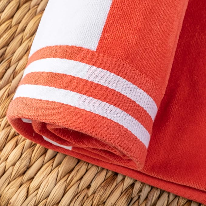 Superior Cotton Striped Beach Towels, Colorful Towels for Adult, Kid, Pool, Swimming, Sand, Travel, Large Oversized, Absorbent, Fast Drying, Bath Basics, Cabana Collection, Set of 6, Coral - Image 3