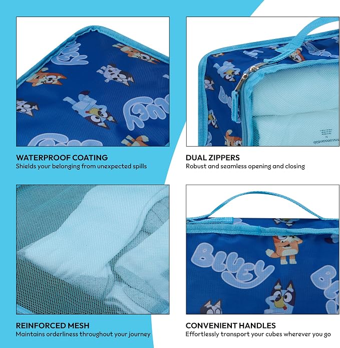 Bluey Packing Cubes for Kids - 5 Piece Luggage Organizer Set - Travel Accessories for Suitcase - Bluey Bingo Bandit Chilli Stripe Trixie - Packing Cube Set for Kids, Teens, Adults - Image 3