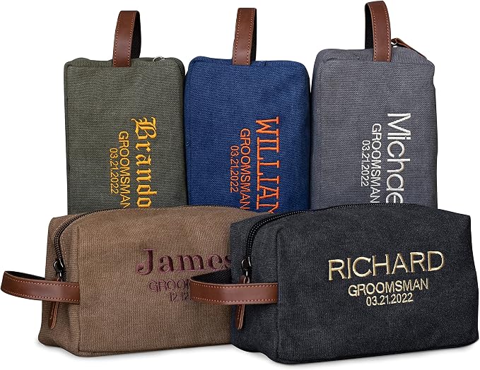 Groomsmen Gifts Set of 5, Embroidered - Personalized Toiletry Bags w/ Names & Titles, 5 Colors Custom Dopp Kit for Men, Travel Toiletry Bag for Men, 8 Thread Colors, Groomsmen Proposal Gifts by UNITEDCRAFTSUPPLIES