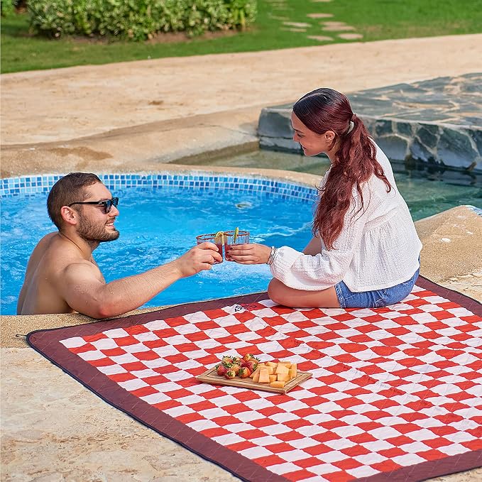 Cozy Club Waterproof Picnic Blanket – Foldable Outdoor Mat 60x70 with Stakes, Pocket & Shoulder Strap | Sandproof Beach Blanket for Festivals, Camping & Travel | Self-Packing | Terracotta | US Brand - Image 11