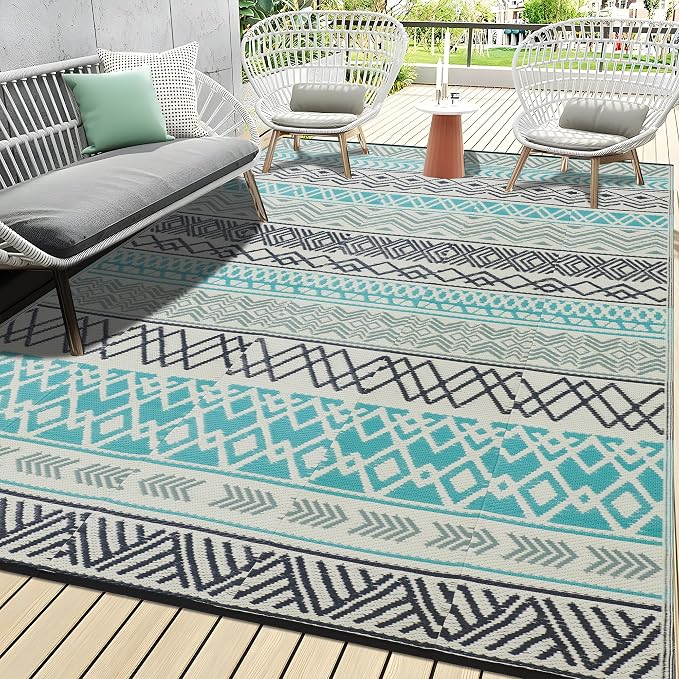 Outdoor Rugs, Outdoor Plastic Straw Rug, Reversible Waterproof Carpet for Camping, Poolside, Garden, BBQ Area, Gazebo Flooring, RV Park & Beach, Bohemian Style, 9x12 by Unknown