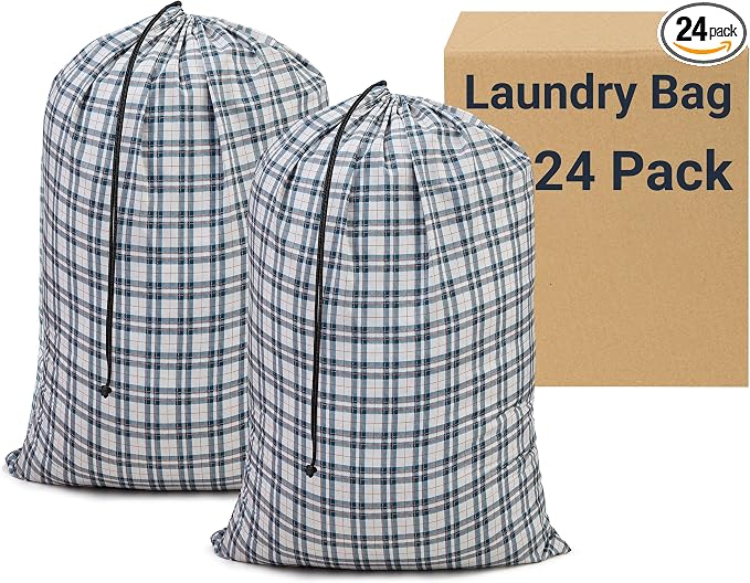 ZPECC Bulk Travel Laundry Bag,Extra Large Heavy Duty Laundry Bags 24 Pack,Washable Dirty Clothes Organizer for Commercial College Dorm Hotel Camping and Home Storage 30x40(Checkered) by ZPECC-ABrandThatHasBeenFocusedOnBeddingFor20Years
