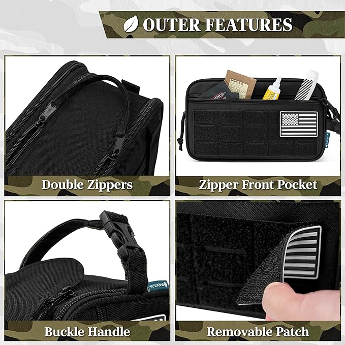 PAVILIA Tactical Toiletry Bag for Men, Travel Hygiene Bag, Military Gear Dopp Kit, Water Resist Molle Accessories Pouch, Mens Shaving Essentials, Gym Bathroom Shower Small Toiletries Tool EDC, Black