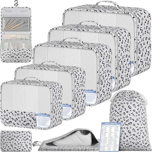 BAGAIL 9 Set Packing Cubes with Packing List Luggage Packing Organizers for Travel Accessories (Grey leopard) by BAGAIL
