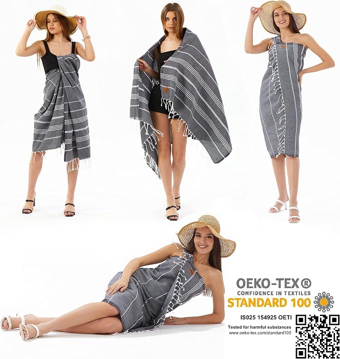 Gold CASE LYCIA Turkish Beach Towel Set of 6 – 100% Cotton Turkish Beach Towels Bulk 70 x 38'' – LYCIA Oversized, Quick Dry & Sand Free Beach Towel – Lightweight Towels Set in Black - Image 9
