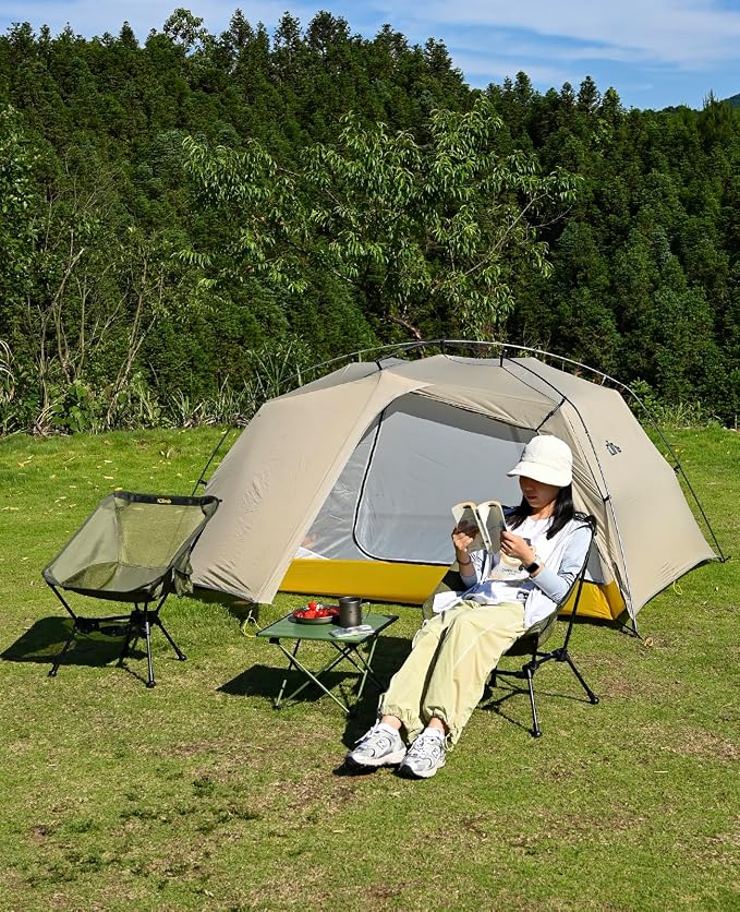 iClimb Ultralight Compact Camping Folding Beach Chair with Anti-Sinking Large Feet and Back Support Webbing (Green - Triangular Frame - 2PC) - Image 8