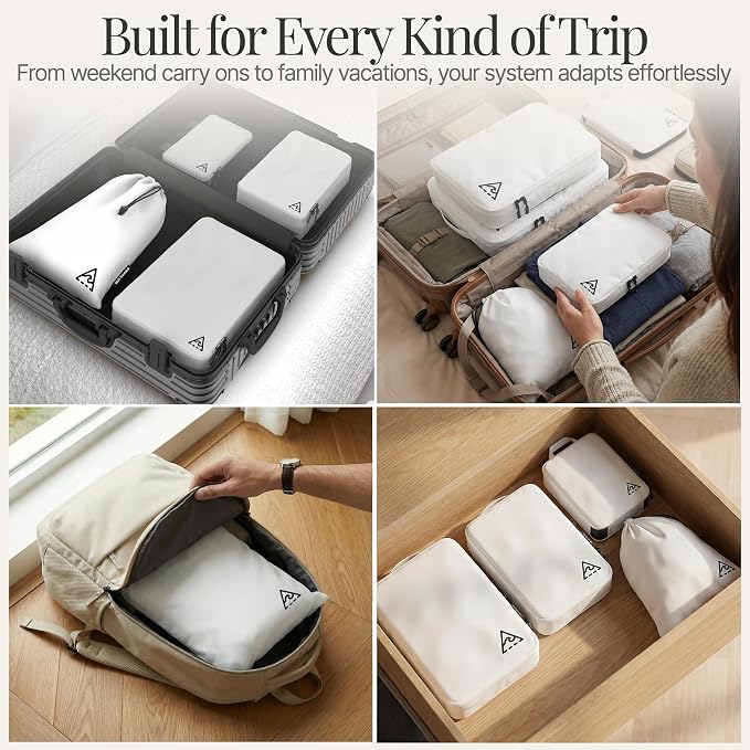 Well Traveled 4 pcs Compression Packing Bags Cubes Set with HybridMax Double-Capacity Design - Packing Cubes for Travel Compression to Maximize Limited Luggage Space, White - Image 6