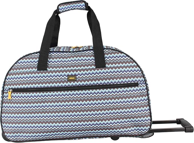 Lucas Designer Carry On Luggage Collection - Lightweight Pattern 22 Inch Duffel Bag- Weekender Overnight Business Travel Suitcase with 2- Rolling Wheels (Poly Brown) by LUCAS