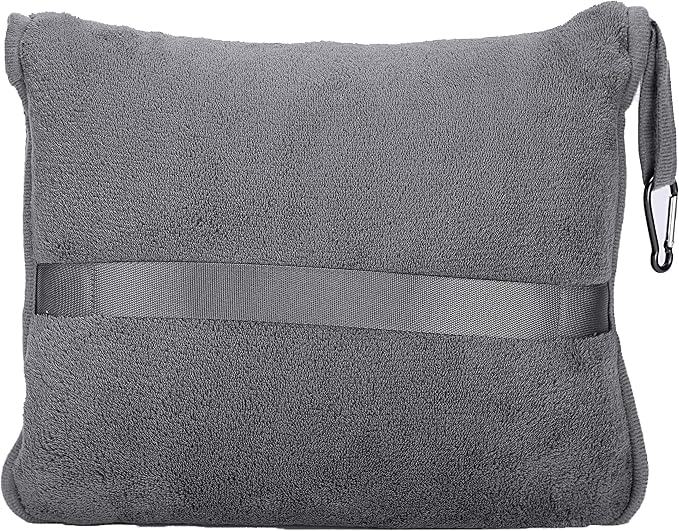 BlueHills Premium Soft Travel Blanket Pillow 2-in-1 Airplane Warm - Gray | 2 in 1 Airplane Blanket Pillow, Hand Luggage Strap & Backpack Clip, Lightweight & Compact, Must Have Essential Travel Gifts - Image 9