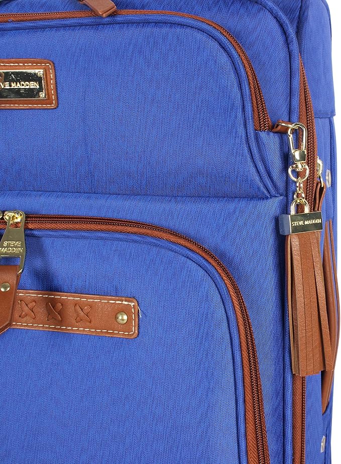 Steve Madden Designer Luggage Collection - Expandable 28 Inch Softside Bag for Men & Women - Durable Lightweight Checked Suitcase with 4-Rolling Spinner Wheels (Global Blue) - Image 7