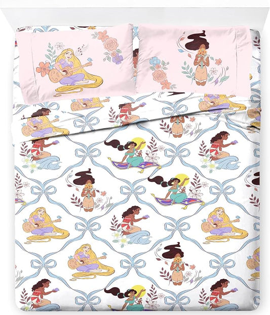Jay Franco Kids Sheet Set with Fitted, Flat Sheets & Pillow Cover - Ultra-Soft Bedding with Pillowcase for Room Decor, White – Disney Princess, 4 Piece Full by JayFranco