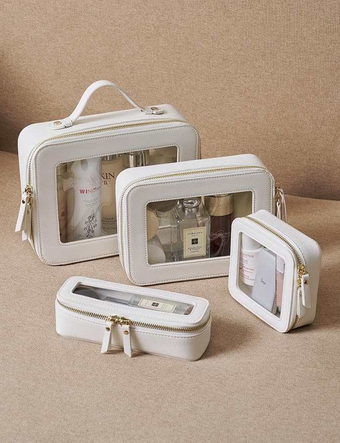 Popvibe Slim Makeup Brush Bag Travel Clear Toiletry Bag for Women Cute White Make Up Bag for Traveling Cosmetic Bag Organizer Waterproof Tansparent Beauty Makeup Case - Image 7