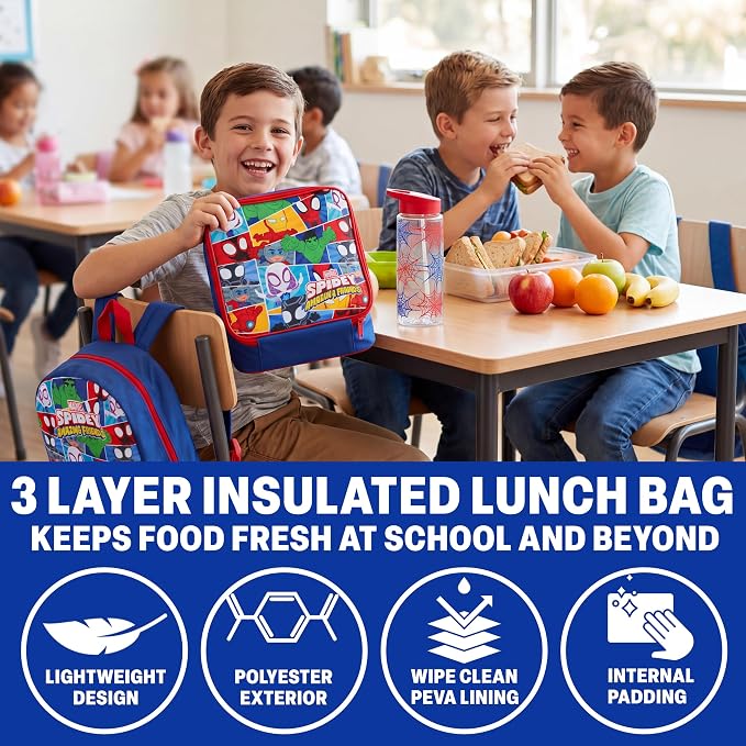 Get Trend Marvel Spidey and His Amazing Friends Boys Backpack Set 4 Pc with Insulated Lunch Bag, Pencil Case & BPA Free Water Bottle for School, Gifts for Boys (Blue/Multi Spidey) - Image 4