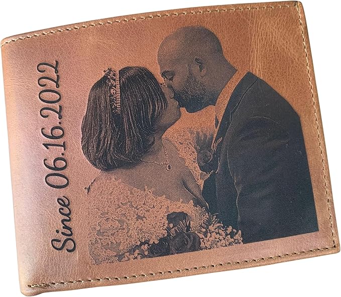 Personalized Wallet for Men Engraved with Photo – Custom Leather Picture Wallet Gift for Husband or Boyfriend from Wife or Girlfriend – Customized Christmas, Anniversary, or Birthday Gift for Him