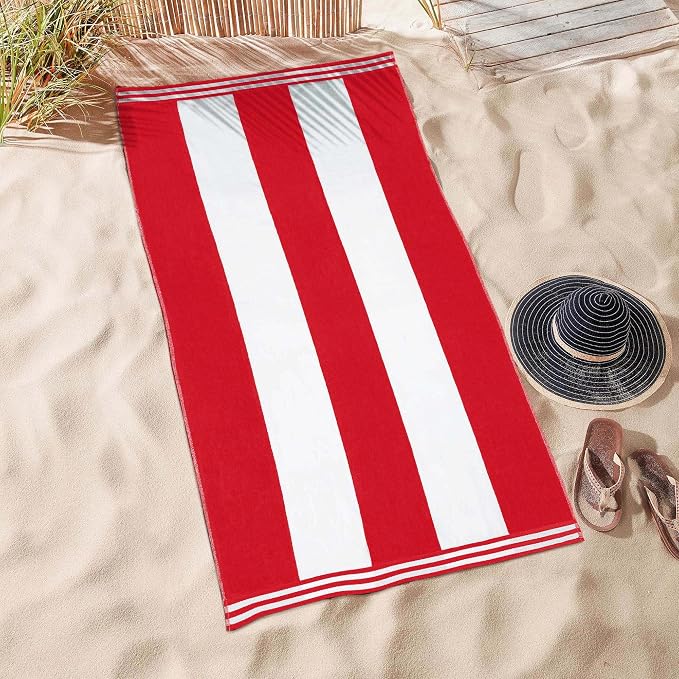 Superior Cotton Nautical Stripe Beach Towels, Colorful Towels for Adult, Kid, Pool, Swimming, Sand, Travel, Large Oversized, Absorbent, Fast Drying, Bath Basics, Cabana Collection, 1 Piece, Red - Image 5