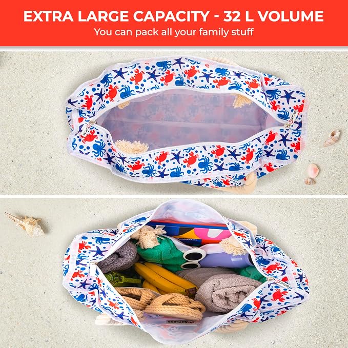 Beach Bag and Pool Bag Has Cooler Pocket, 7 Pockets Total, Zip Top. Family Size Waterproof Beach Tote - Image 6