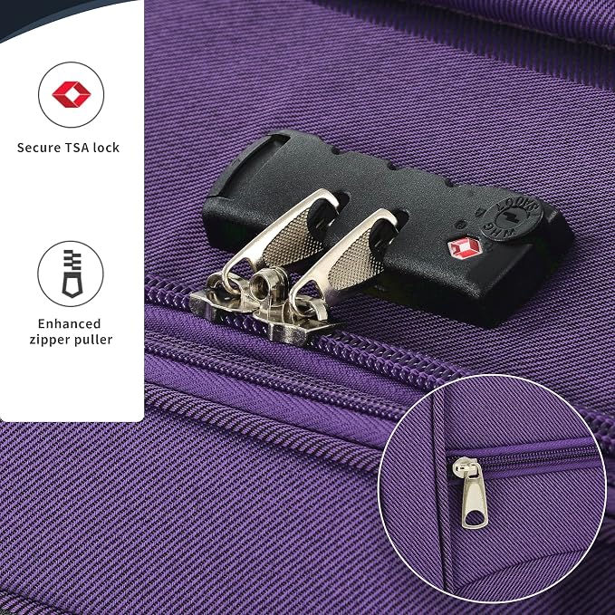 Merax 3 Piece Luggage Set,Expandable Softside Suitcase Set.Purple | Carry-On Luggage Included,Durable and Lightweight Travel Suitcase Set with Spinner Wheels and TSA Lock.22"/26"/30" - Image 7