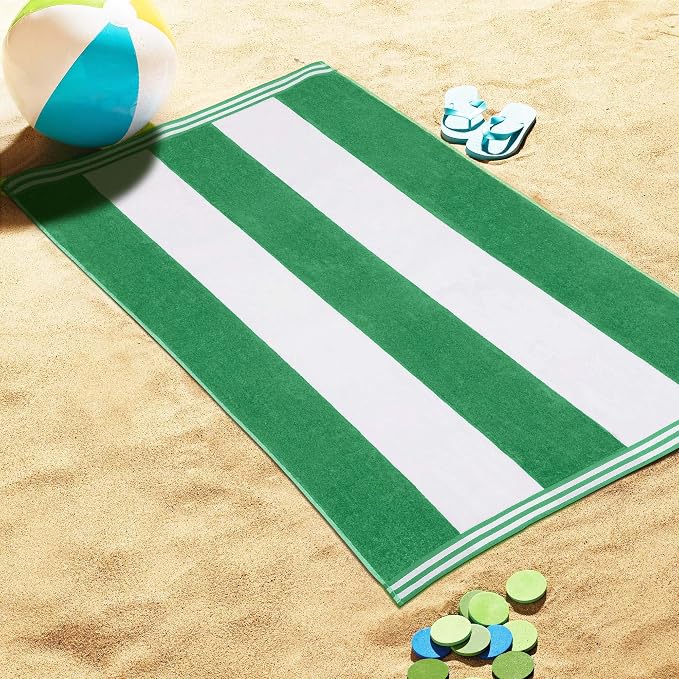 Superior Cotton Nautical Stripe Beach Towels, Colorful Towels for Adult, Kid, Pool, Swimming, Sand, Travel, Large Oversized, Absorbent, Fast Drying, Bath Basics, Cabana Collection, 1 Piece, Dark Green - Image 4