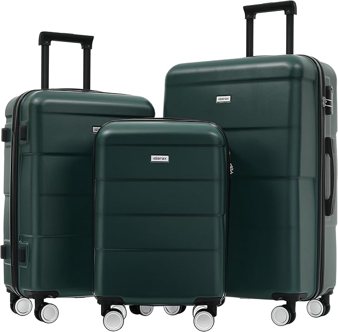 Merax Luggage Sets 3 Piece, Suitcases with Spinner Wheels,Dark Green | Lightweight Travel Luggage with Lock, ABS Hardshell Suitcase Set 20/24/28 IN by Merax