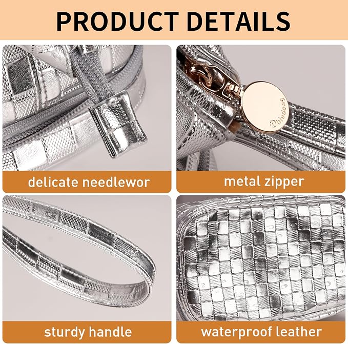 Abiudeng Large Capacity Makeup Bag Ladies Cosmetic Bag Travel Bag with Compartments Portable PU Leather Travel Makeup Bag with Handle - Image 3