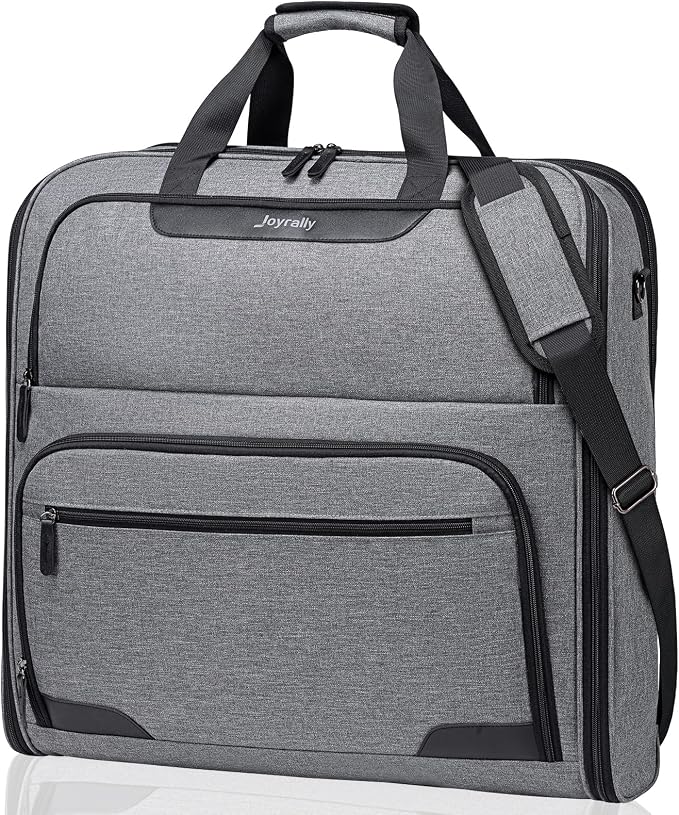 Garment Bags for Travel, Double Layered Carry on Garment Bag with Shoulder Strap, Foldable Suit Travel Bags for Men, Wrinkle Free Garment Travel Bag for Hanging Clothes, Dark Grey by Joyrally