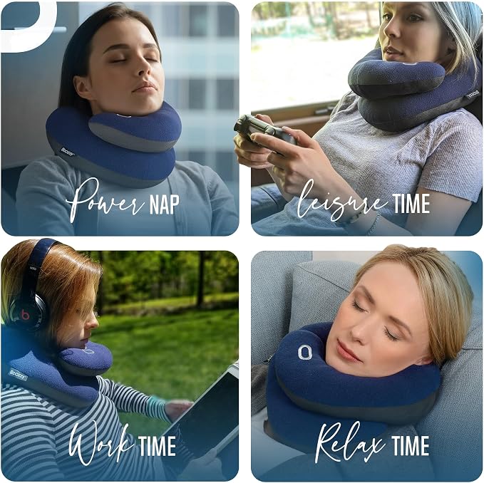 BCOZZY Travel Neck Pillow for Airplane– Patented Double Support for Head, Neck, and Chin. Best for Long Flights, Plane Sleeping, and Car Rides. Adjustable Size. Washable. Carry Bag. Large, Purple - Image 8