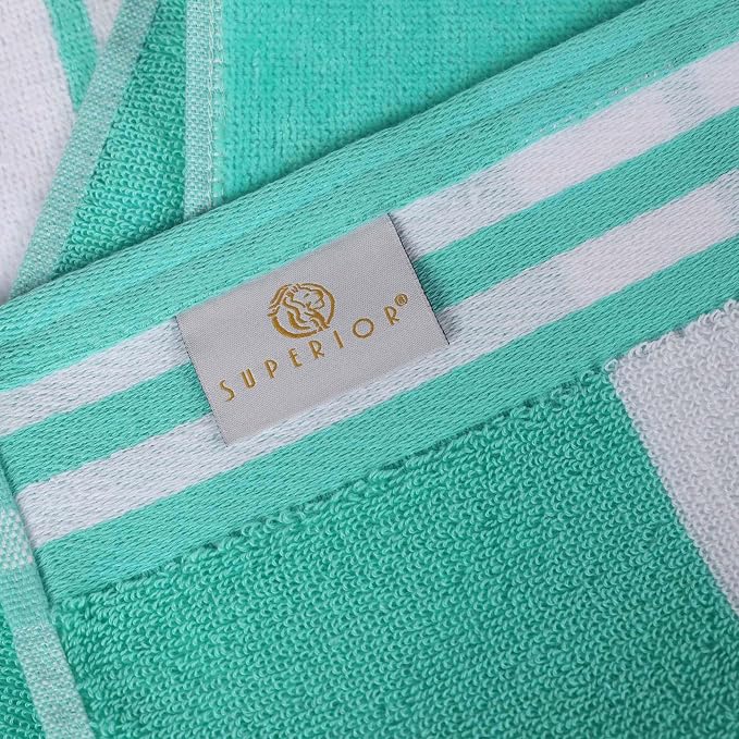 Superior Cotton Cabana Striped Beach Towels, Colorful Towels for Adult, Kid, Pool, Swimming, Sand, Travel, Large Oversized, Absorbent, Fast Drying, Bath Basics, Cabana Collection, 1 Piece, Mint - Image 6