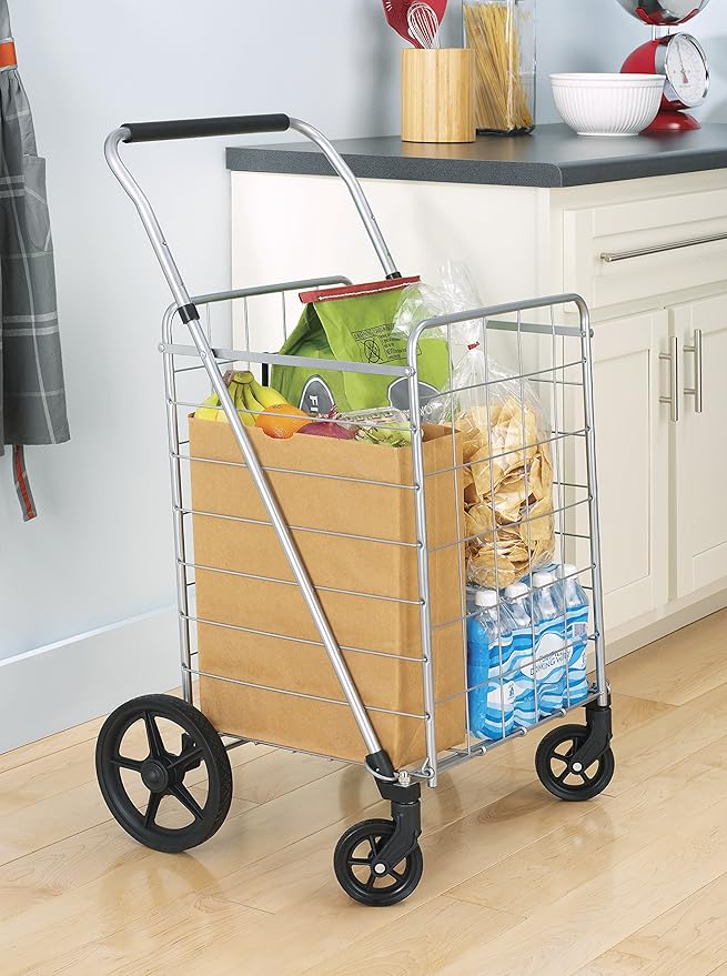 Whitmor Utility Cart with Adjustable Height Handle-Silver/Black by Whitmor