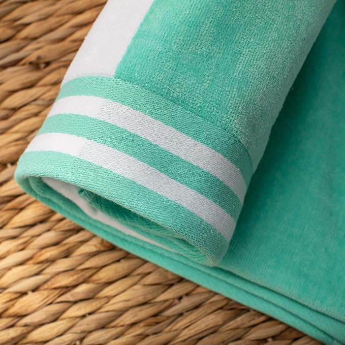 Superior Cotton Striped Beach Towels, Colorful Towels for Adult, Kid, Pool, Swimming, Sand, Travel, Large Oversized, Absorbent, Fast Drying, Bath Basics, Cabana Collection, Set of 6, Mint - Image 3