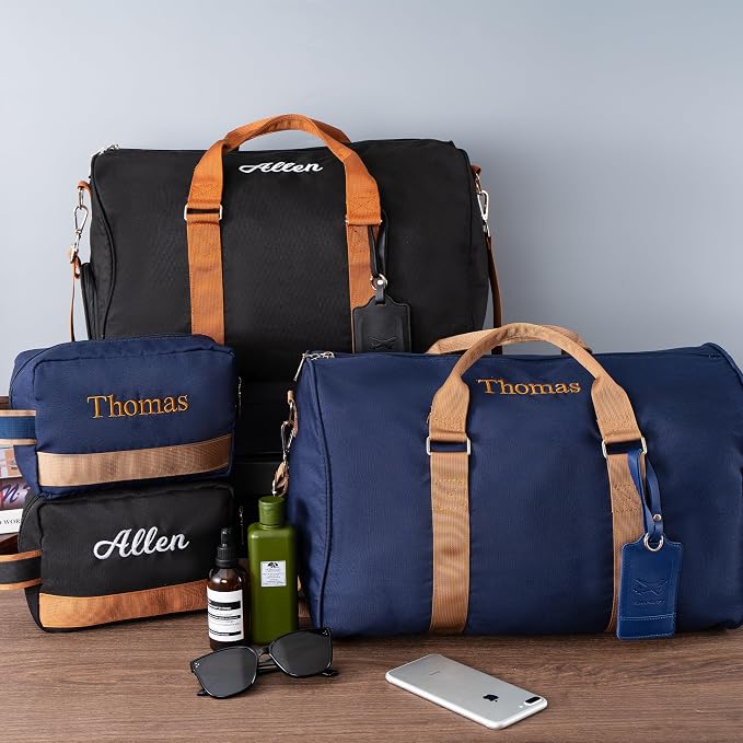 Travel Duffle Bag Set for Men Boys Personalized Weekender Overnight Bag with Embroidered Name - Custom Canvas Duffle Bag with Toiletry Bag and Shoe Compartment for Travel Trip Workout (Blue) - Image 8