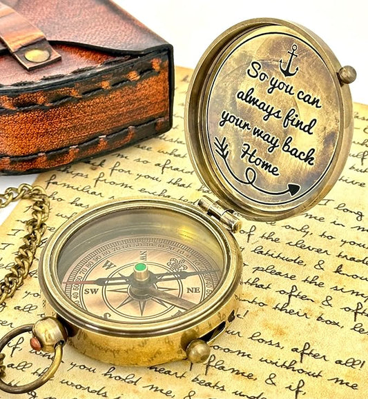 Brass Compass - So You can Always find Your Way Back Home - Engraved Compass - Personalized Compass Gift for him/her