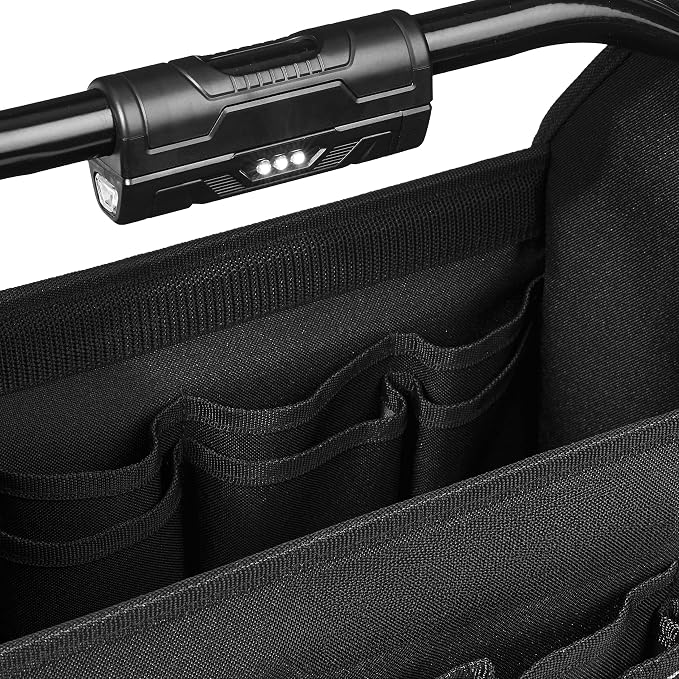 Amazon Basics Tool Bag Organizer with LED Light, 30 Pockets, Adjustable Shoulder Straps, Portable, Black - Image 4