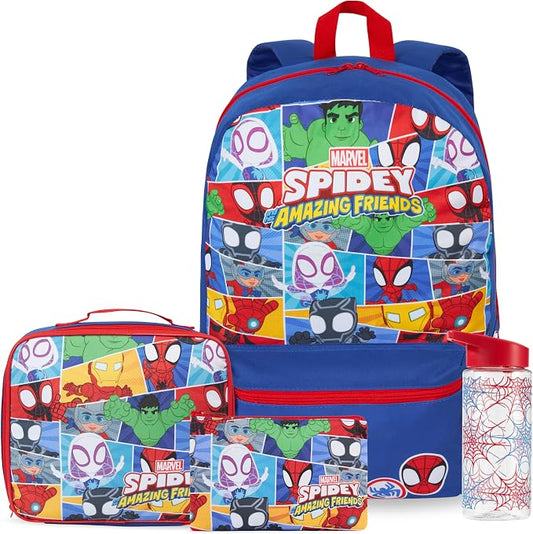 Get Trend Marvel Spidey and His Amazing Friends Boys Backpack Set 4 Pc with Insulated Lunch Bag, Pencil Case & BPA Free Water Bottle for School, Gifts for Boys (Blue/Multi Spidey) by GetTrend