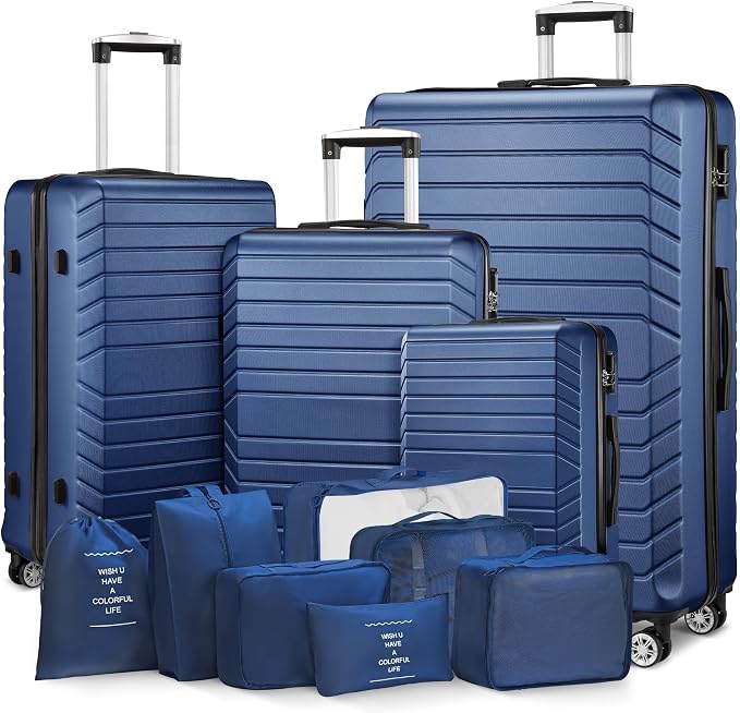 Suitour 11 Piece Travel Luggage Sets(32/28/24/20″), 4 Piece Hardshell Suitcase with Wheels, 20inch Carry on Luggage, 24inch 28inch 32inch Checked Luggage(Navy Blue) by Suitour