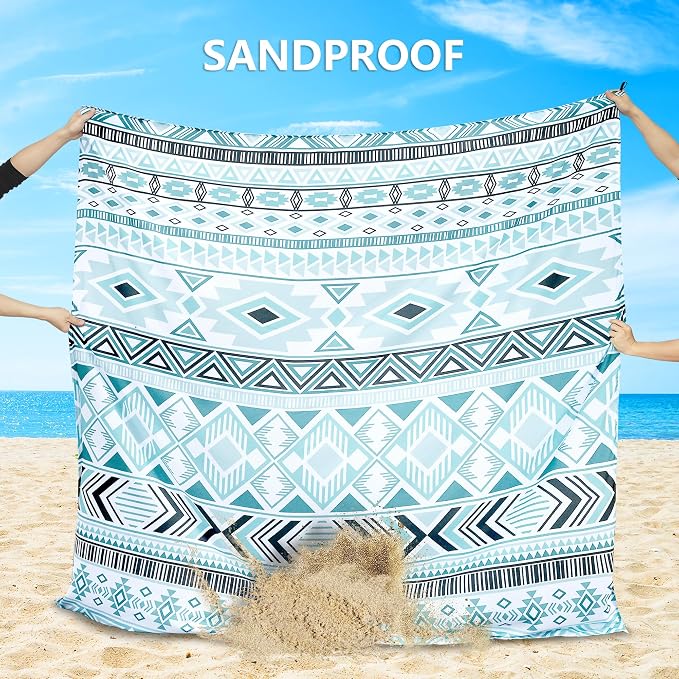 WIWIGO Beach Blanket Sandproof Extra Large Beach Mat Adults Waterproof Quick Drying Sand Free Mat Made by Premium Polyester with 4 Stakes & 4 Corner Pockets for Outdoor Travel Camping Hiking - Image 3