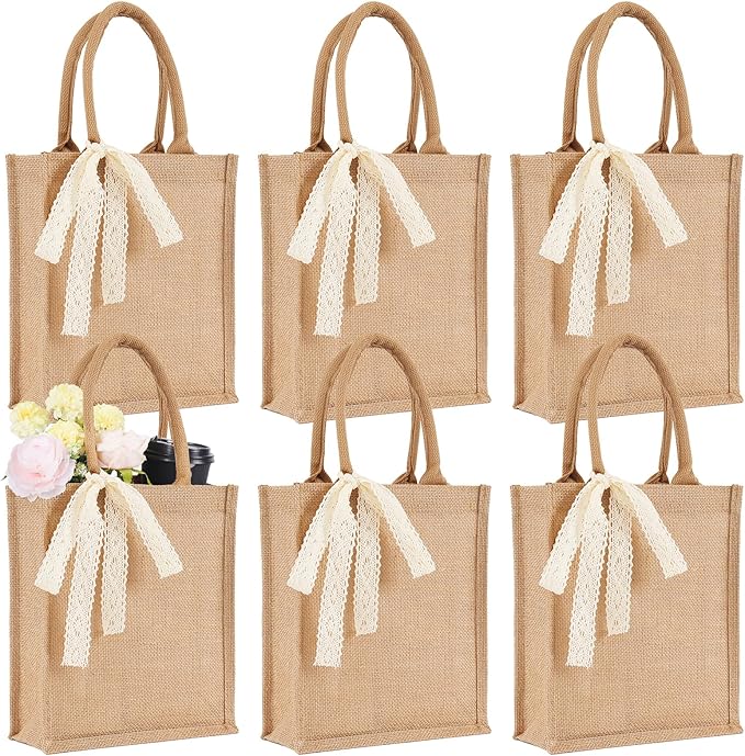 Burlap Tote Bag Set with Ribbon, Reusable Blank Water Resistant Grocery Bags by Unknown