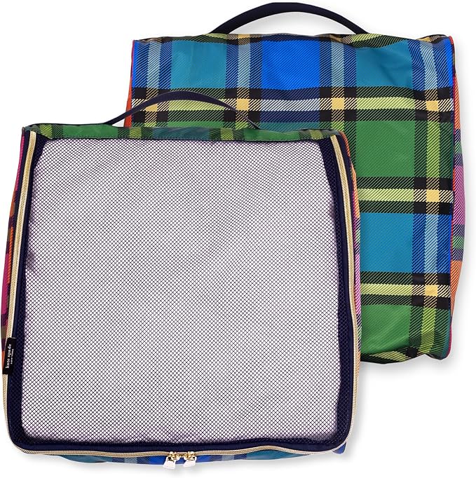 kate spade new york Packing Cube Set of 3, Grand Plaid Duo | Pack of Luggage Organizers in 3 Sizes with Mesh Windows, Zipper Closures, and Carry Handles for Travel - Image 3
