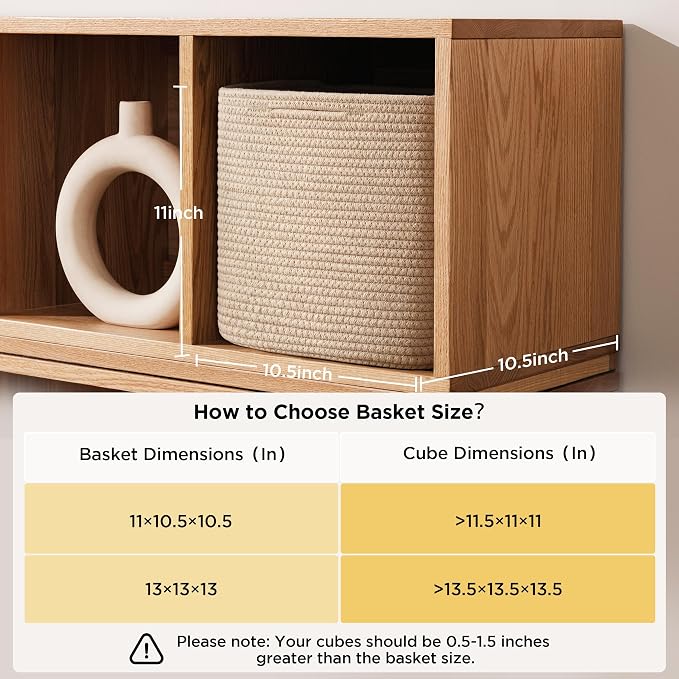 joybest 11inch Cube Storage Bins Set of 4, Cotton Rope Woven Organizer Basket for Shelves, Cube Bin Square Shelves Organizer Closet Storage, Nursery, Toy Organization, Brown - Image 2