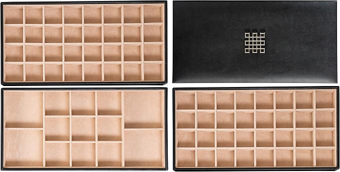 Glenor Co Earring Organizer Tray - 3 Large Stackable Trays with Lid -77 Slot Classic Jewelry Storage Display Case for Drawer or Dresser - Holder for Earring Ring Necklace or Cufflinks - Image 3